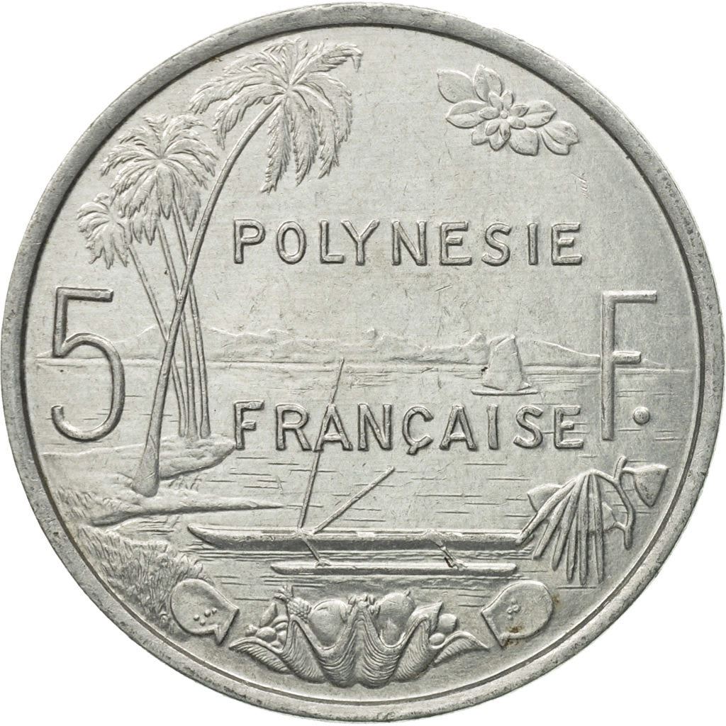 French Polynesia Coin French Polynesian 5 Francs | Liberty Sitting | Throne | Palm Tree | Sailboat | KM12 | 1975 - 2020