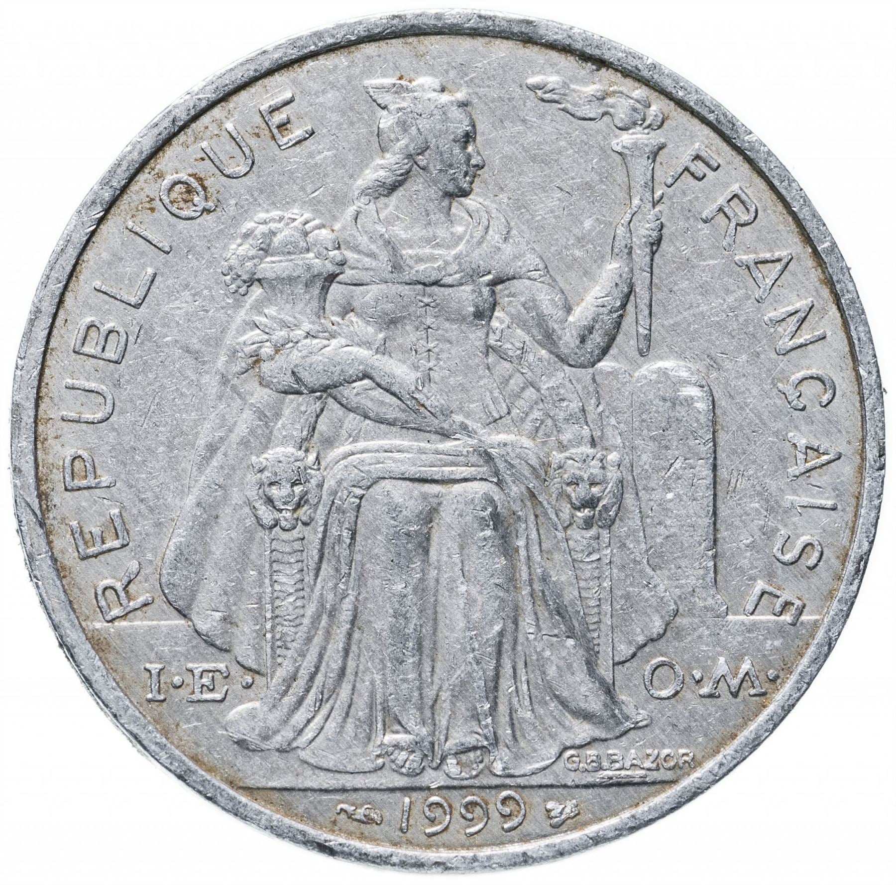 French Polynesia Coin French Polynesian 5 Francs | Liberty Sitting | Throne | Palm Tree | Sailboat | KM12 | 1975 - 2020