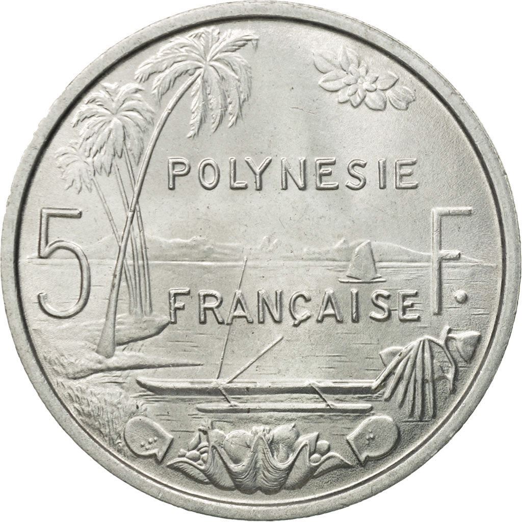 French Polynesia Coin French Polynesian 5 Francs | Liberty Sitting | Throne | Palm Tree | Sailboat | KM12 | 1975 - 2020