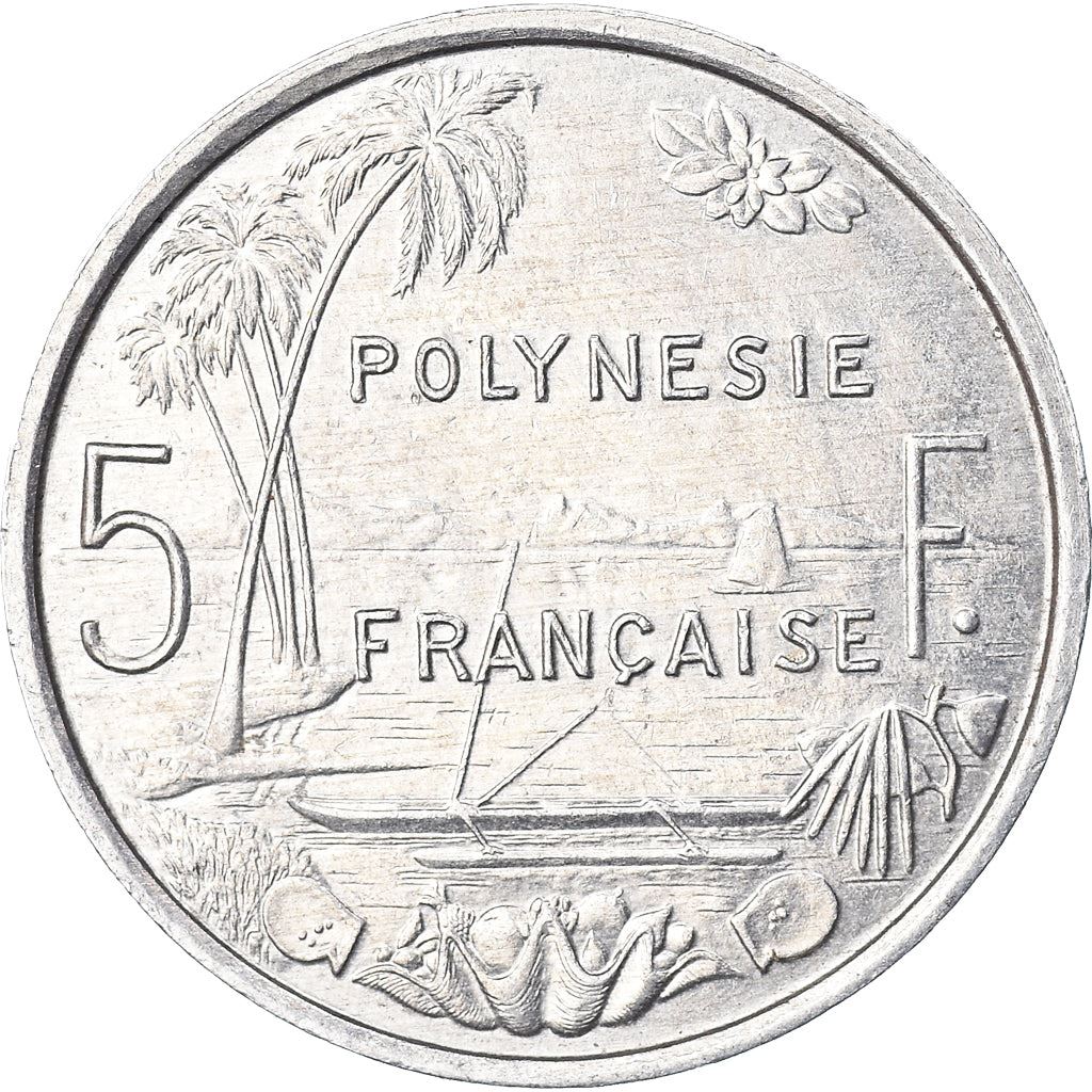 French Polynesia Coin French Polynesian 5 Francs | Liberty Sitting | Throne | Palm Tree | Sailboat | KM12 | 1975 - 2020