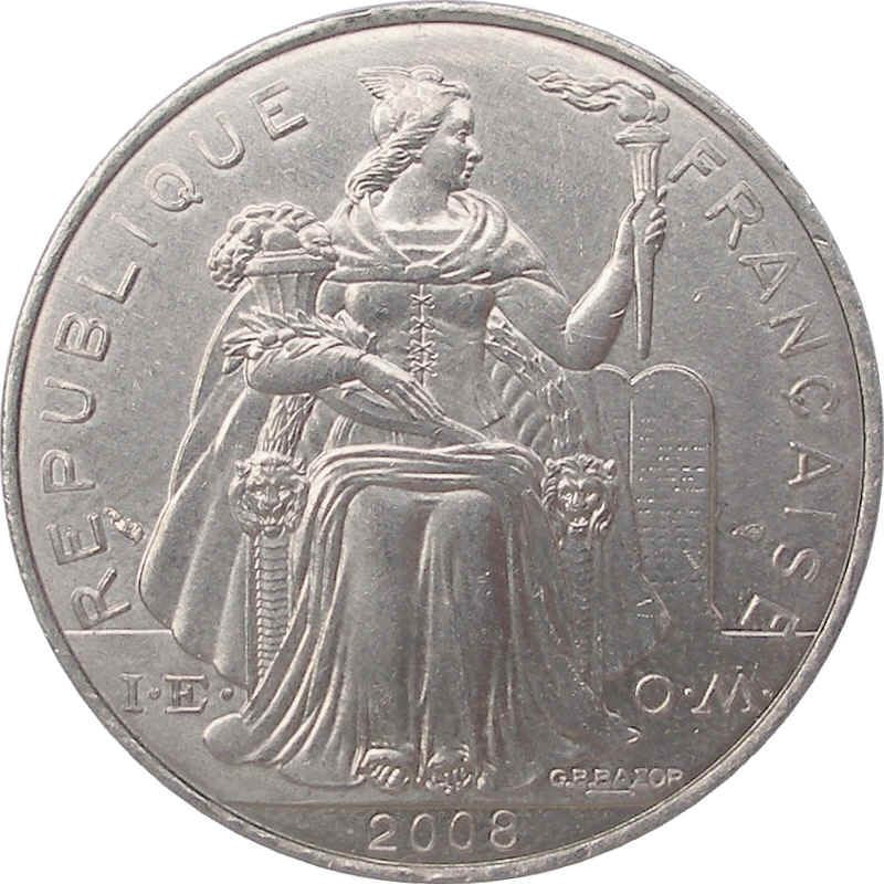 French Polynesia Coin French Polynesian 5 Francs | Liberty Sitting | Throne | Palm Tree | Sailboat | KM12 | 1975 - 2020