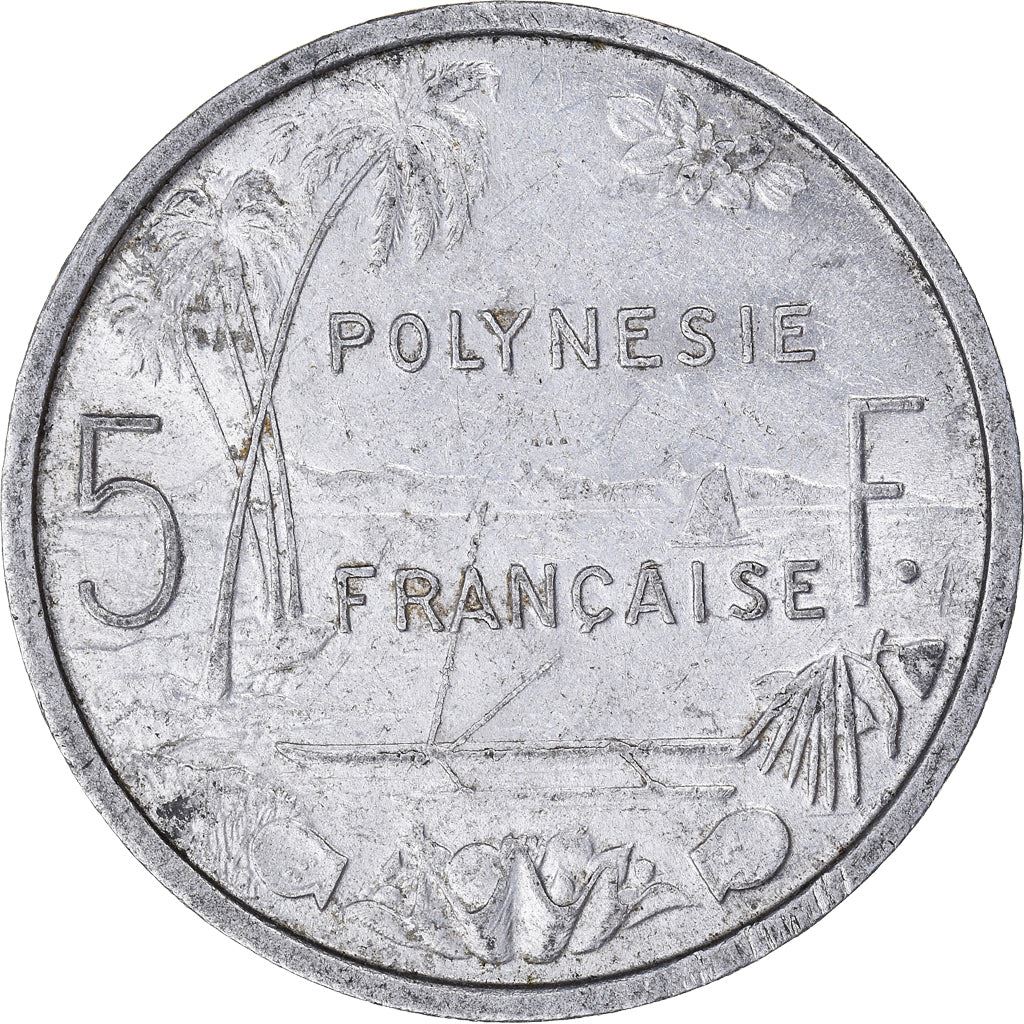 French Polynesia Coin French Polynesian 5 Francs | Liberty Sitting | Throne | Palm Tree | Sailboat | KM4 | 1965