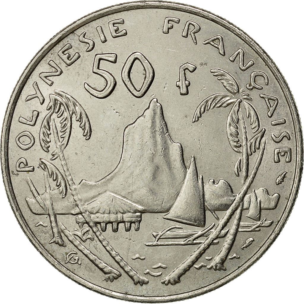 French Polynesia Coin French Polynesian 50 Francs | Marianne | Phrygian Cap | Moorea Harbor | KM13 | 1975 - 2005