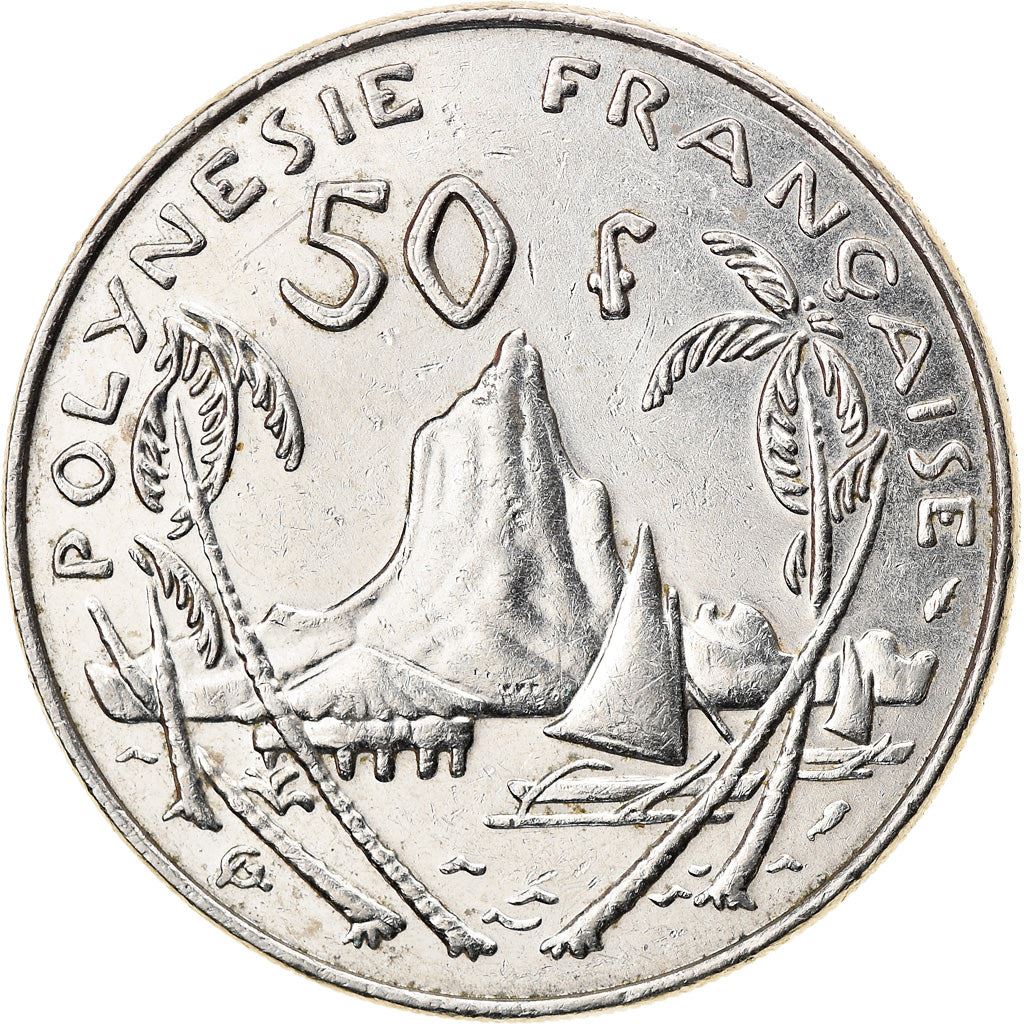 French Polynesia Coin French Polynesian 50 Francs | Marianne | Phrygian Cap | Moorea Harbor | KM13 | 1975 - 2005