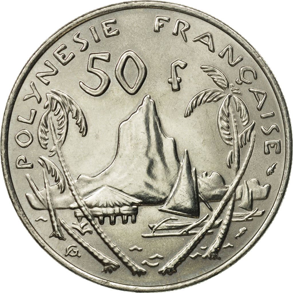 French Polynesia Coin French Polynesian 50 Francs | Marianne | Phrygian Cap | Moorea Harbor | KM13 | 1975 - 2005