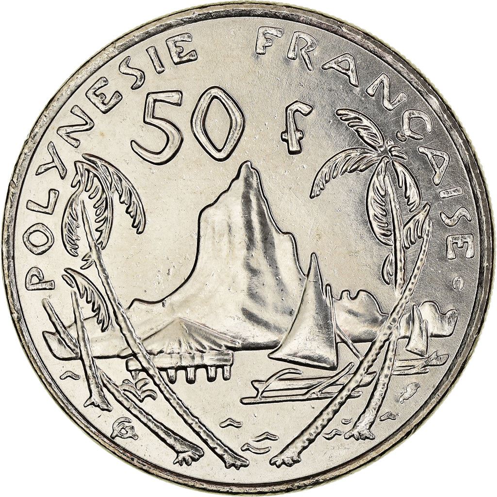 French Polynesia Coin French Polynesian 50 Francs | Marianne | Phrygian Cap | Moorea Harbor | KM13 | 1975 - 2005