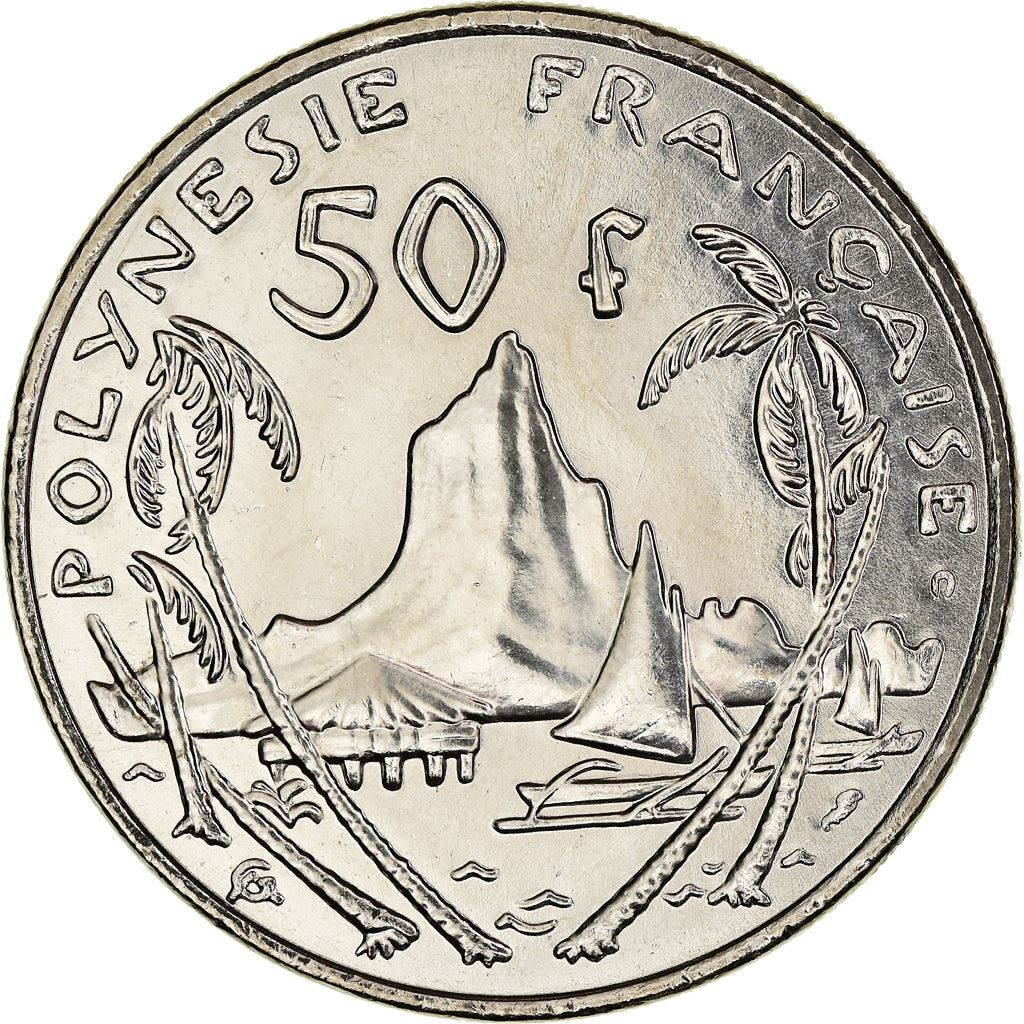 French Polynesia Coin French Polynesian 50 Francs | Marianne | Phrygian Cap | Moorea Harbor | KM13 | 1975 - 2005