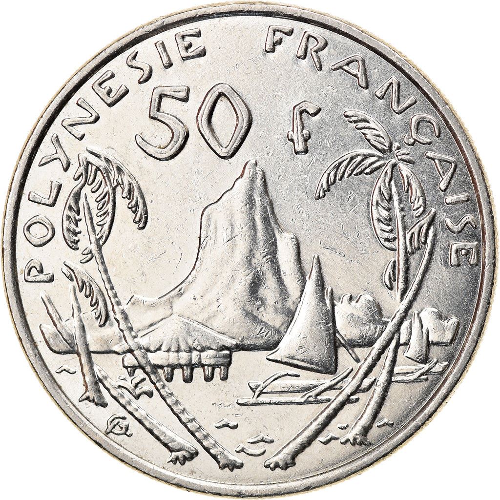 French Polynesia Coin French Polynesian 50 Francs | Marianne | Phrygian Cap | Moorea Harbor | KM13 | 1975 - 2005