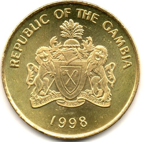 Gambia 10 Bututs Coin | Double-spurred francolin | KM56 | 1998