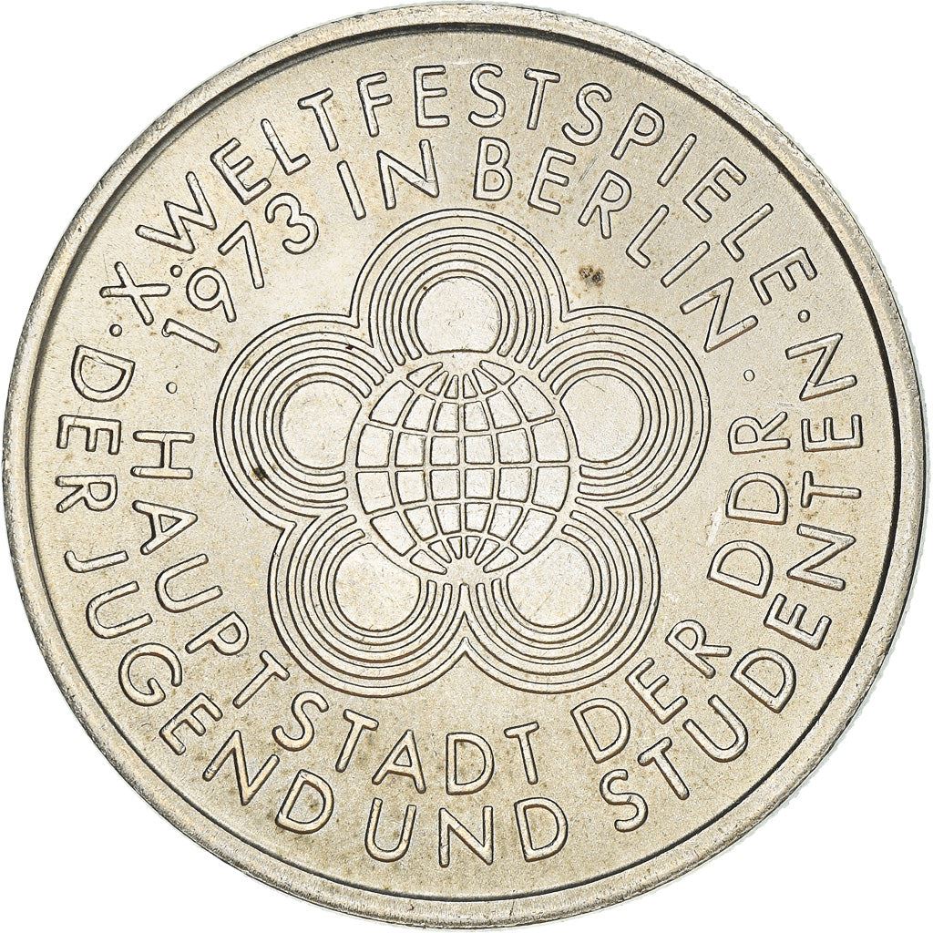 German Democratic Republic 10 Mark Coin | Globe | Youth Festival | KM44 | 1973