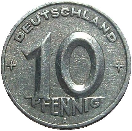 German Democratic Republic 10 Pfennig Coin | Toothed Wheel | KM3 | 1948 - 1950