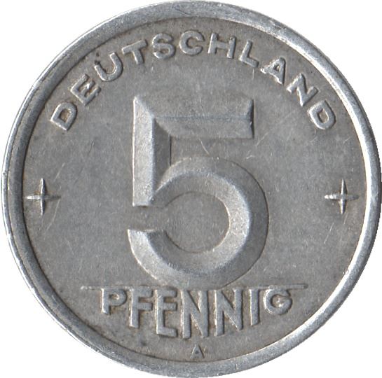 German Democratic Republic 5 Pfennig Coin | Wheat Ear | Toothed Wheel | KM2 | 1948 - 1950