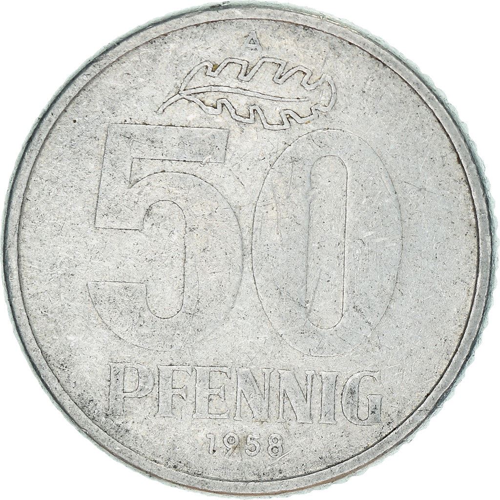 German Democratic Republic 50 Pfennig Coin | DDR | Oak Leave | KM12.1 | 1958