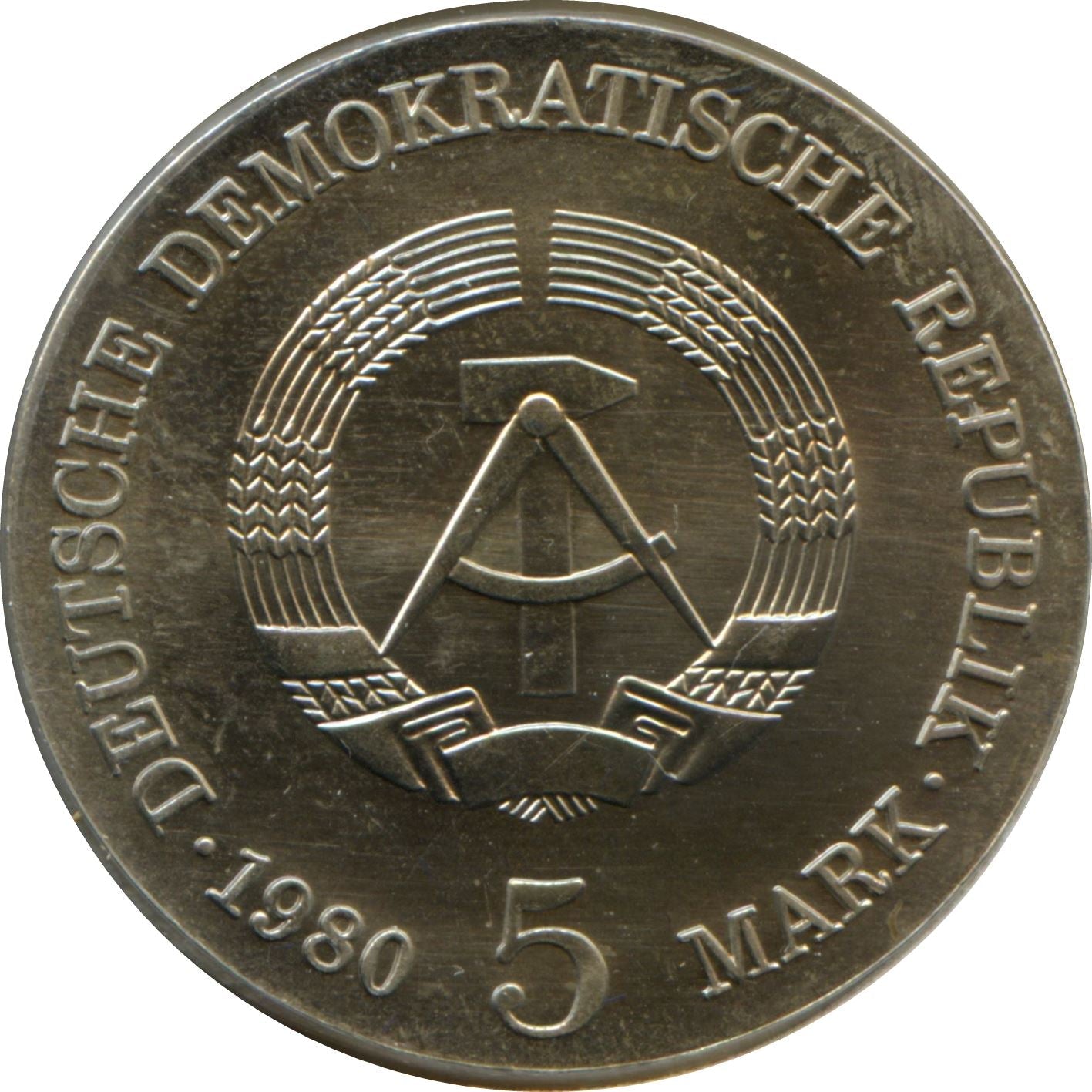 German Democratic Republic Coin Germany 5 Mark | Adolph von Menzel | KM76 | 1980