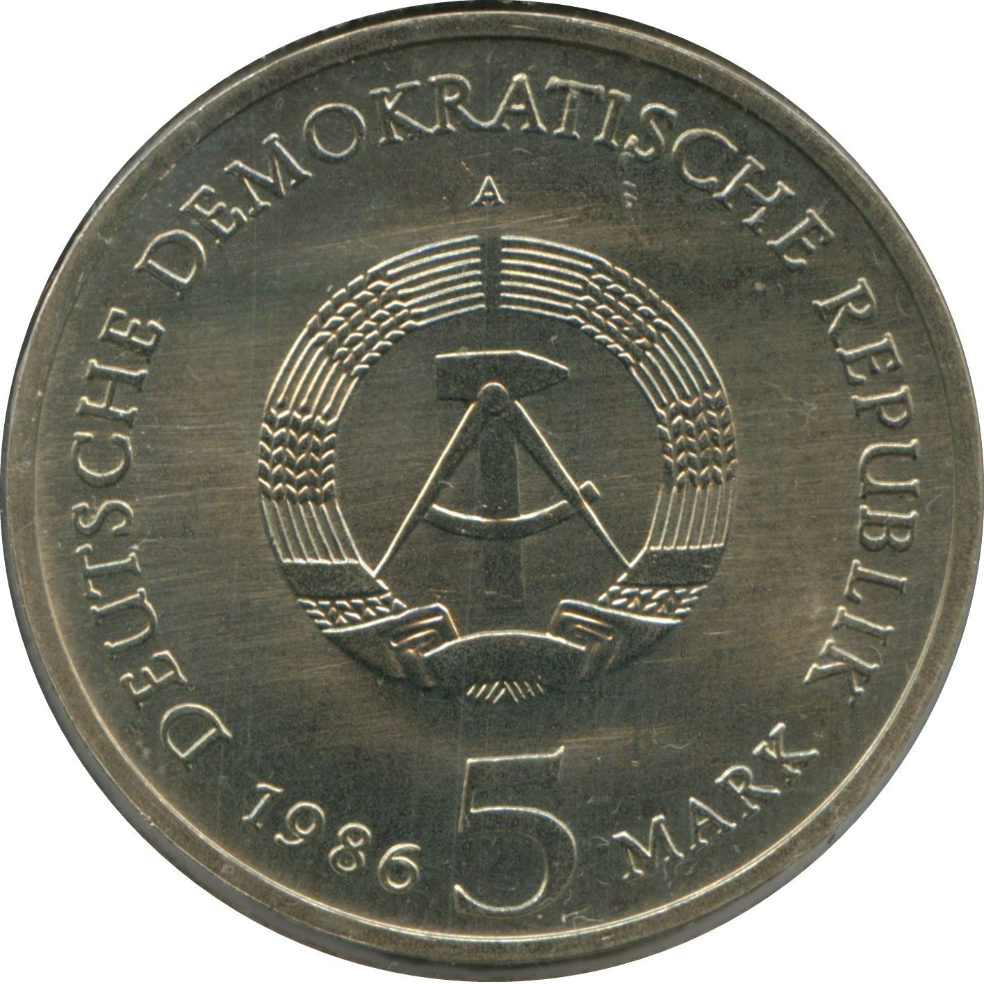 German Democratic Republic Coin Germany 5 Mark | Potsdam Sanssouci Palace | KM110 | 1986