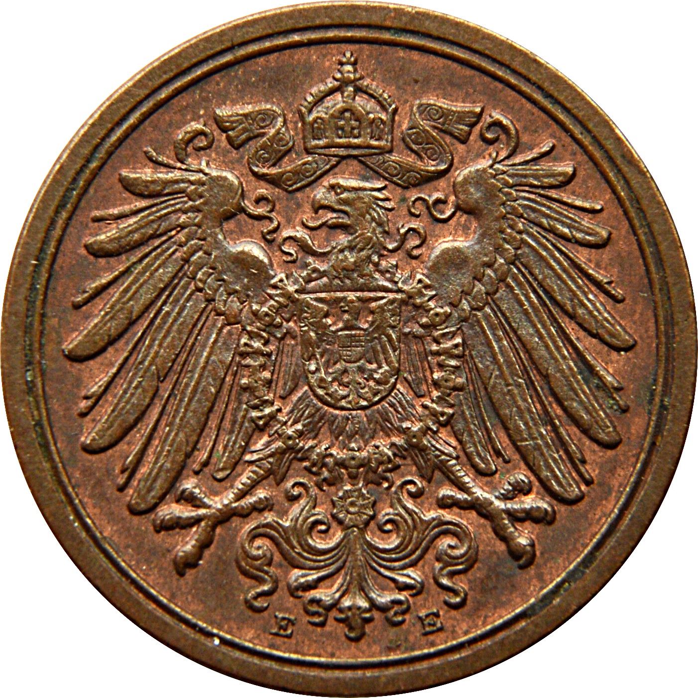 German Empire 1 Pfennig Coin | Deutsches Reich | Wilhelm II | Type 2 | KM10 1890 - 1916