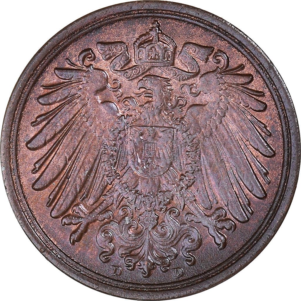 German Empire 1 Pfennig Coin | Deutsches Reich | Wilhelm II | Type 2 | KM10 1890 - 1916