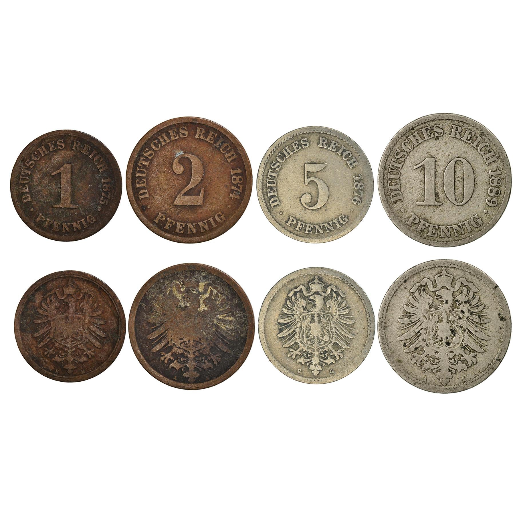 German Empire 4 Coin Set 1 2 5 10 Pfennig | Imperial Eagle | German Reich | 1873 - 1889