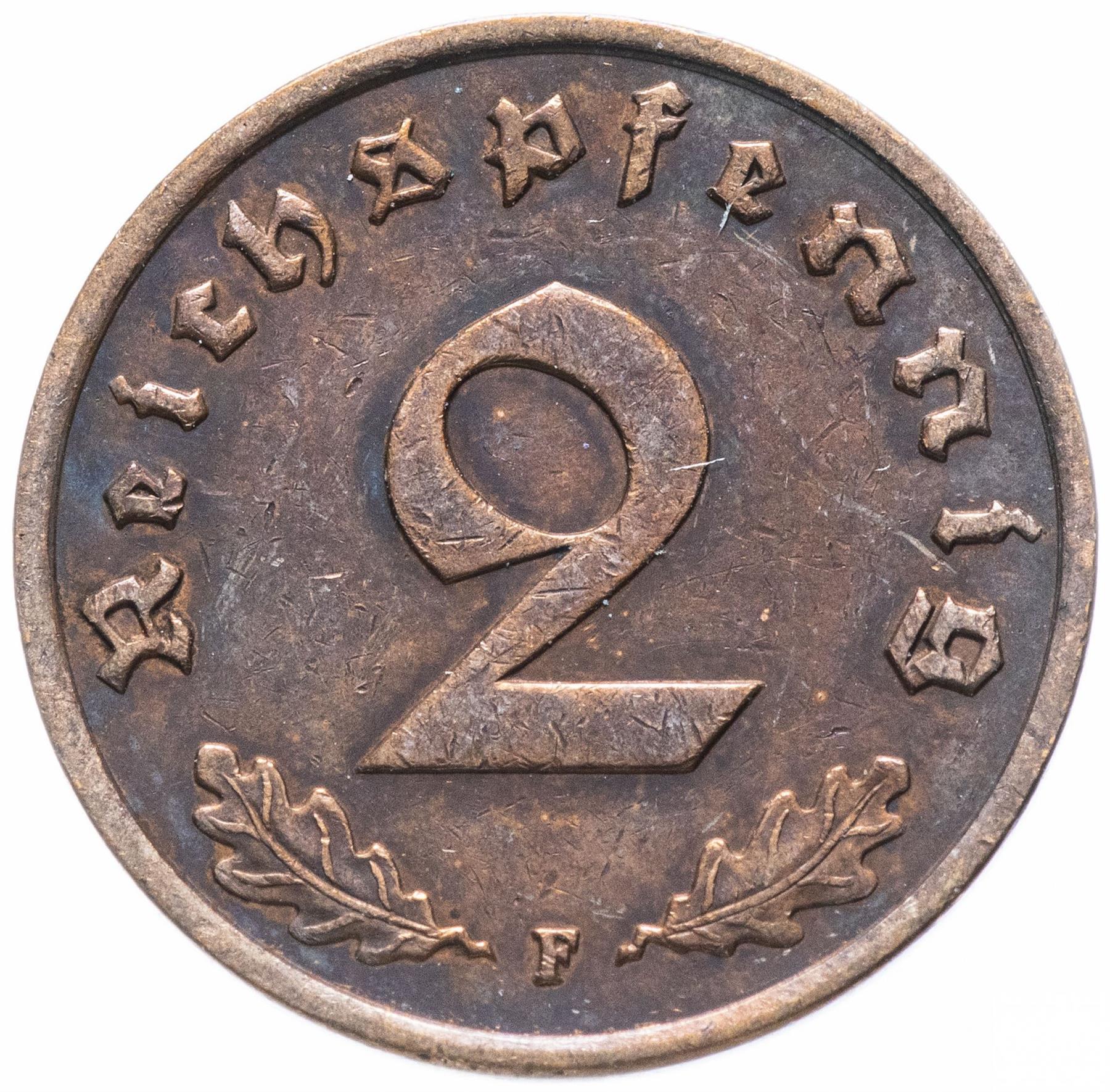 German Third Reich 2 Reichspfennig Coin | KM90 | 1936 - 1940