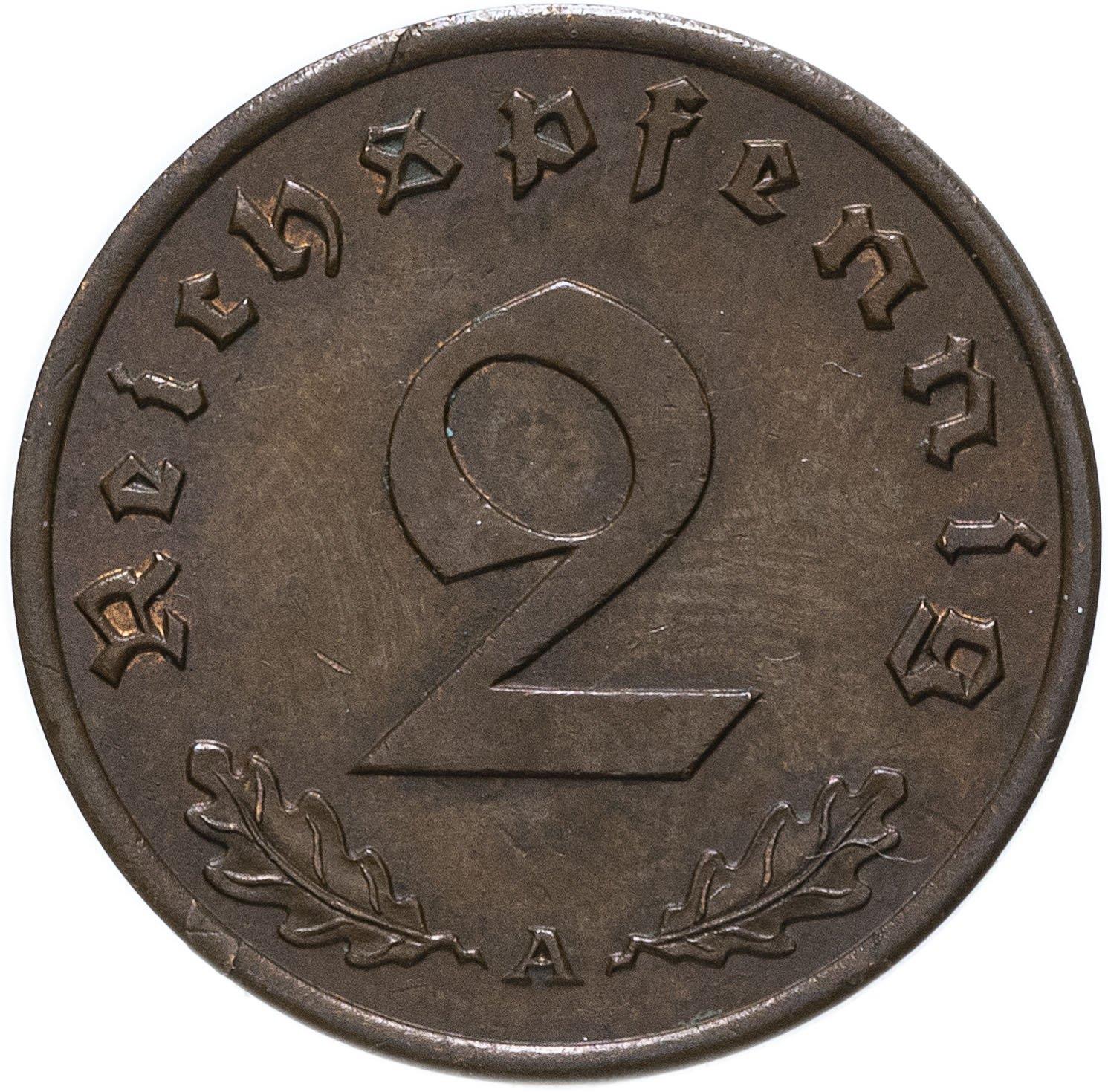 German Third Reich 2 Reichspfennig Coin | KM90 | 1936 - 1940