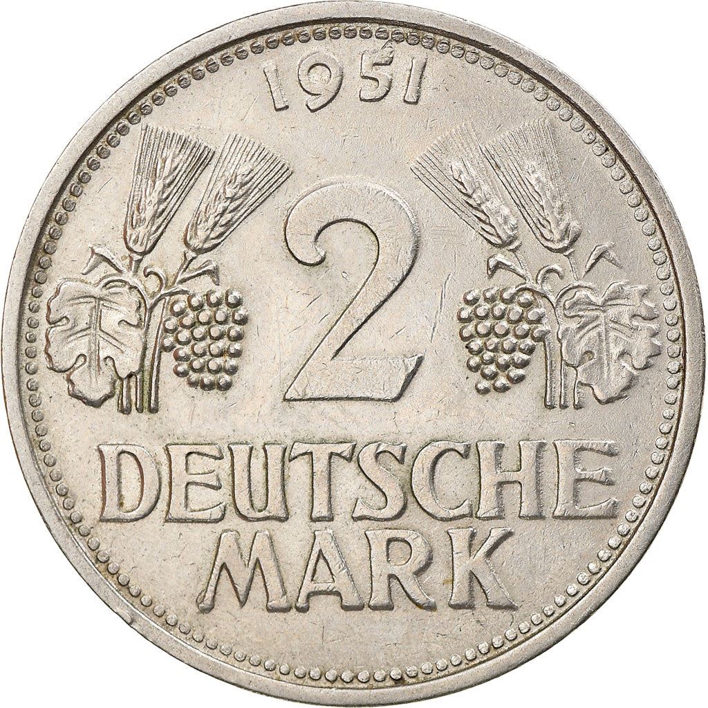 Germany 2 Deutsche Mark Coin | Grape | Rain | Eagle | KM111 | 1951