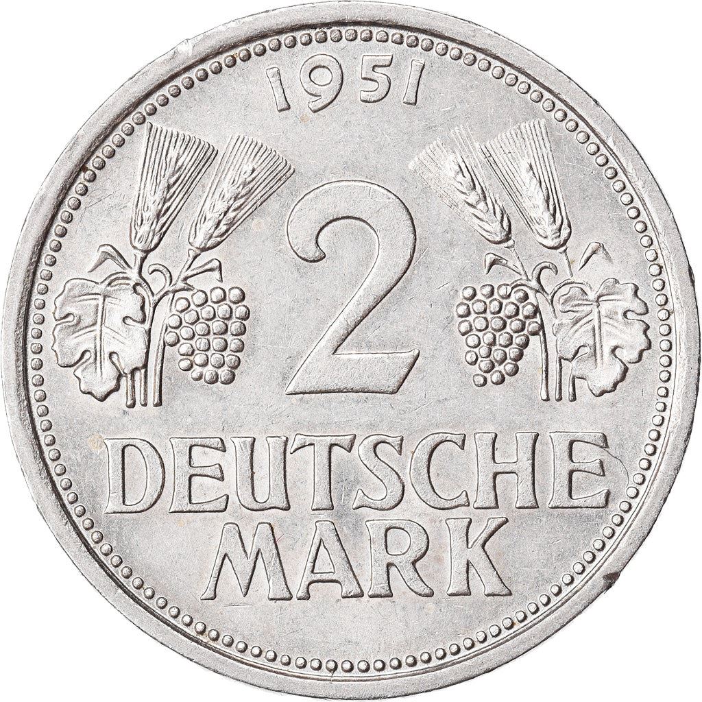 Germany 2 Deutsche Mark Coin | Grape | Rain | Eagle | KM111 | 1951