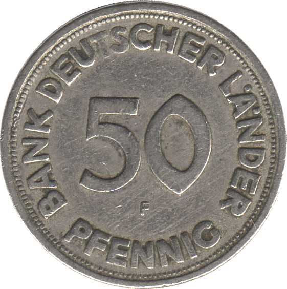 Germany 50 Pfennig Coin | Oak Planting | KM104 | 1949 - 1950