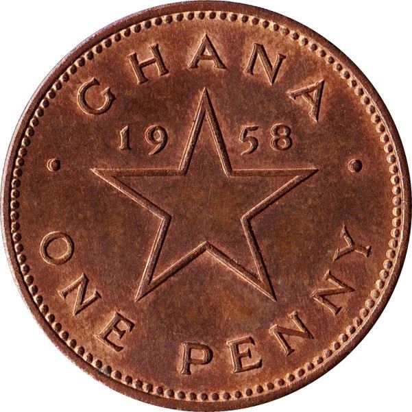 Ghana 1 Penny Coin | Elizabeth II | Star | Kwame Nkrumah | KM2 | 1958