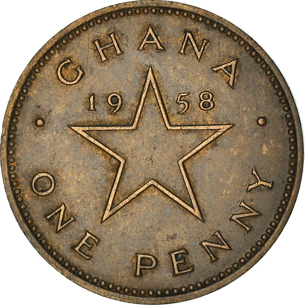 Ghana 1 Penny Coin | Elizabeth II | Star | Kwame Nkrumah | KM2 | 1958