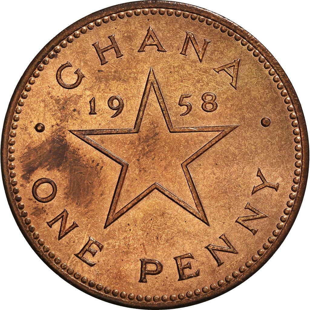 Ghana 1 Penny Coin | Elizabeth II | Star | Kwame Nkrumah | KM2 | 1958