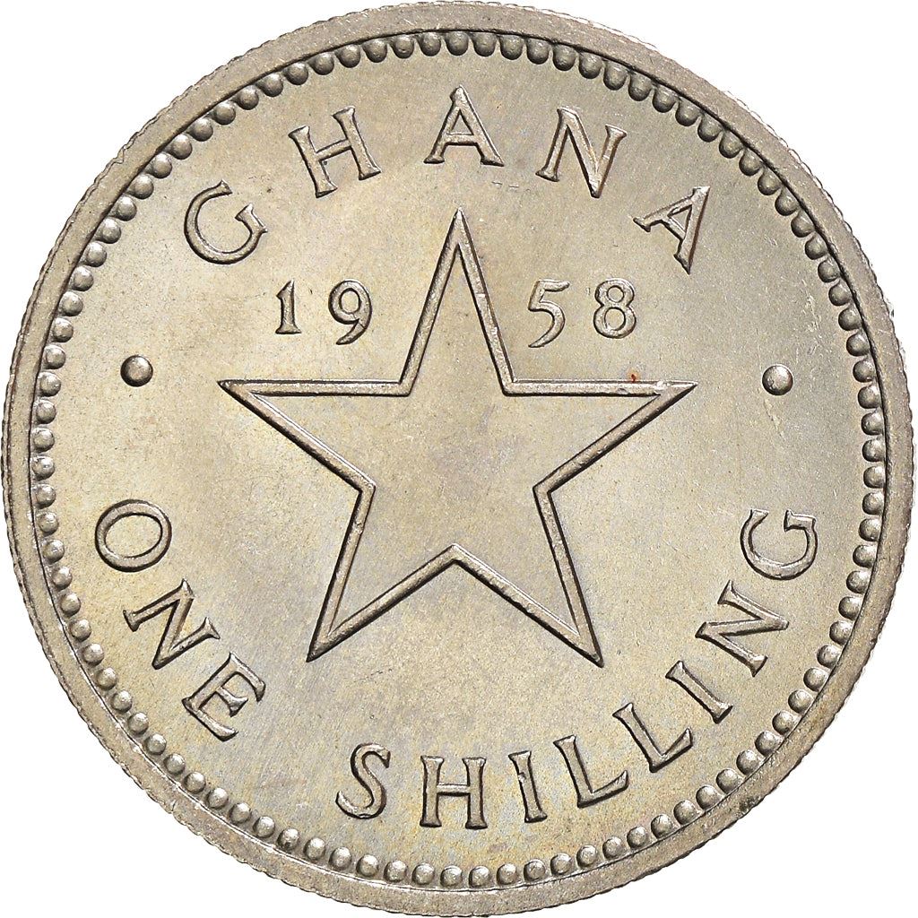 Ghana 1 Shilling Coin | Kwame Nkrumah | Star | Queen Elizabeth II | KM5 | 1958