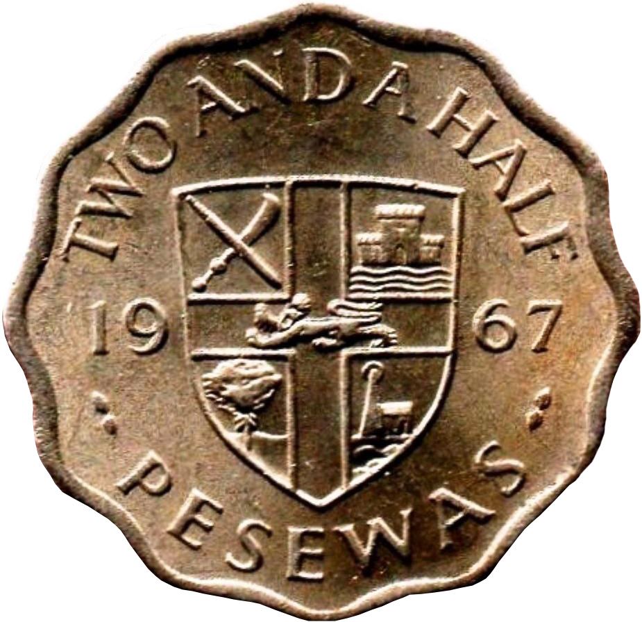 Ghana 2.5 Pesewas Coin | Cocoa beans | KM14 | 1967