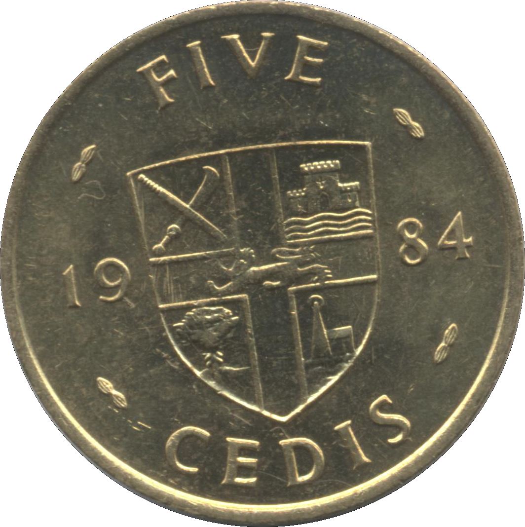 Ghana 5 Cedis Coin | Adowa drums | KM26 | 1984