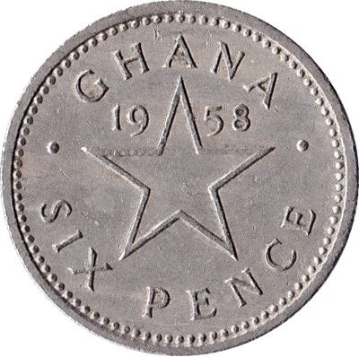 Ghana 6 Pence Coin | Elizabeth II | Kwame Nkrumah| KM4 | 1958