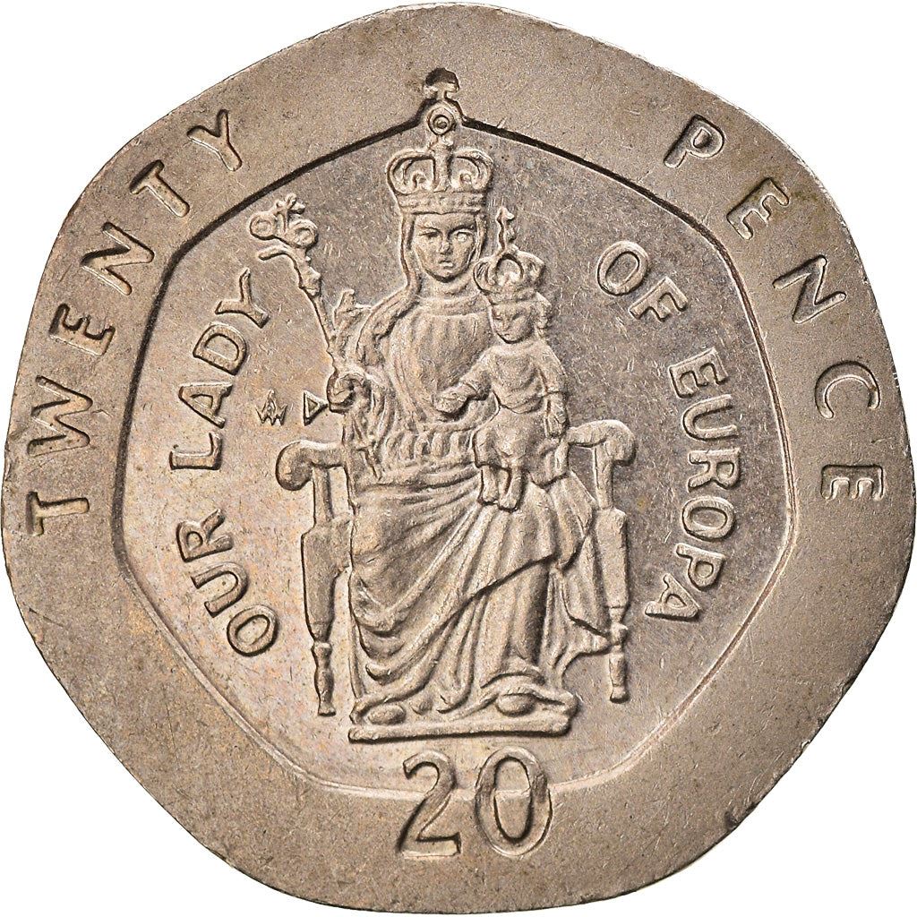 Gibraltar | 20 Pence Coin | Queen Elizabeth II | Our Lady of Europa | KM16 | 1988 - 1997