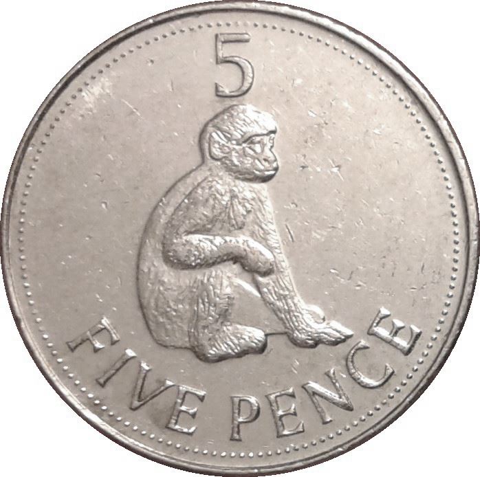 Gibraltar | 5 Pence | Queen Elizabeth II | Barbary Macaque | KM1207 | 2010 - 2011