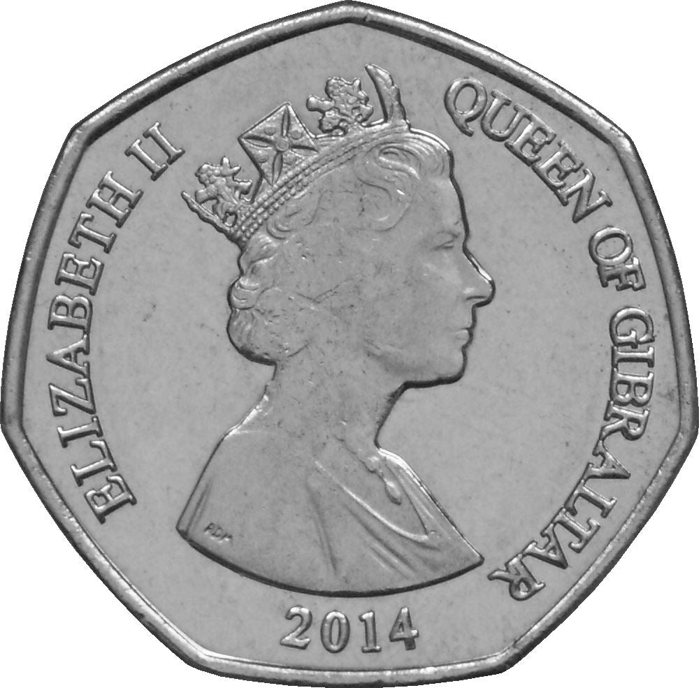 Gibraltar | 50 Pence Coin | Queen Elizabeth II | Barbary Macaque | 2014 - 2016