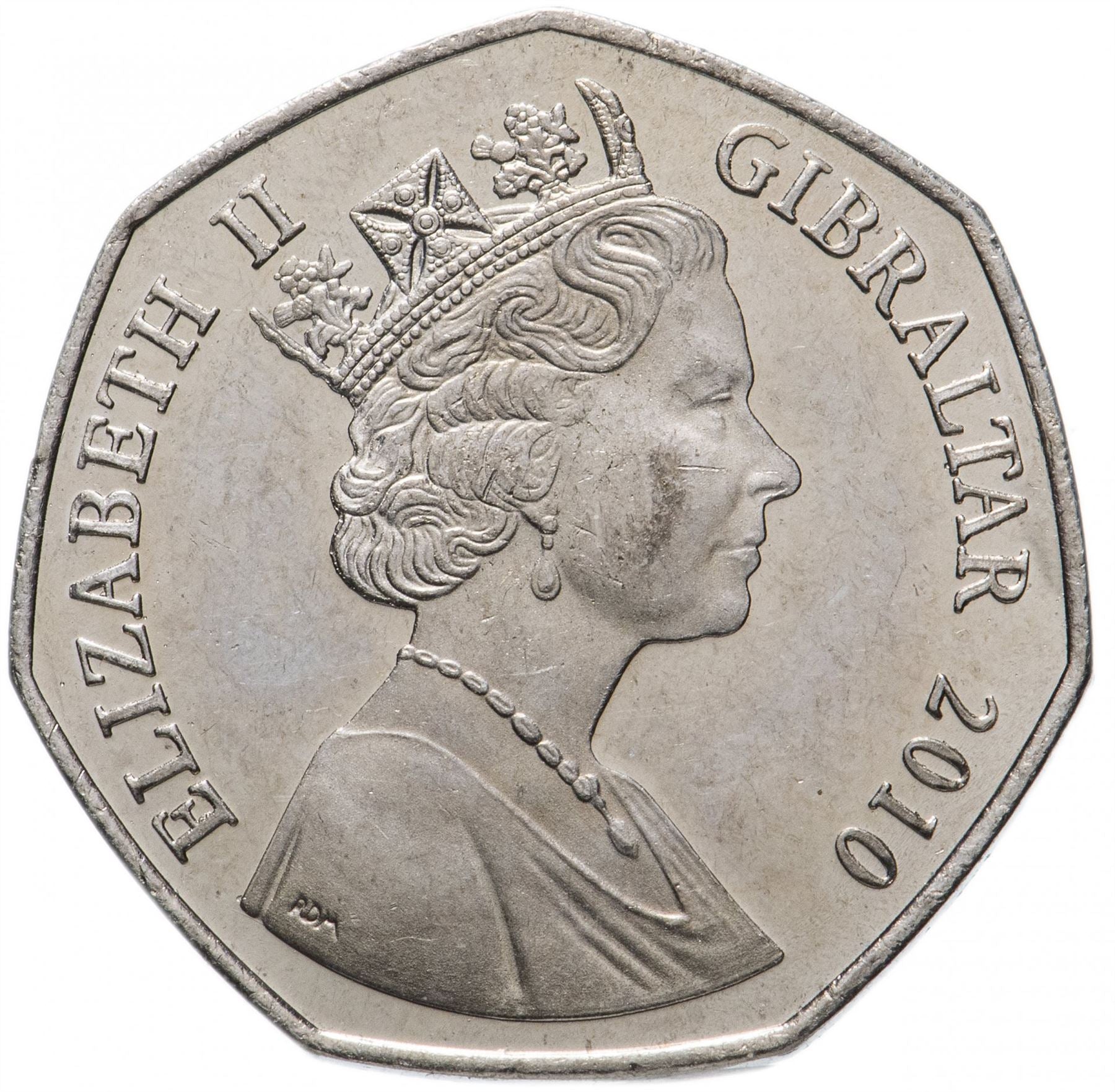 Gibraltar | 50 Pence Coin | Queen Elizabeth II | Capture of Gibraltar | Warship | KM1089 | 2006 - 2011