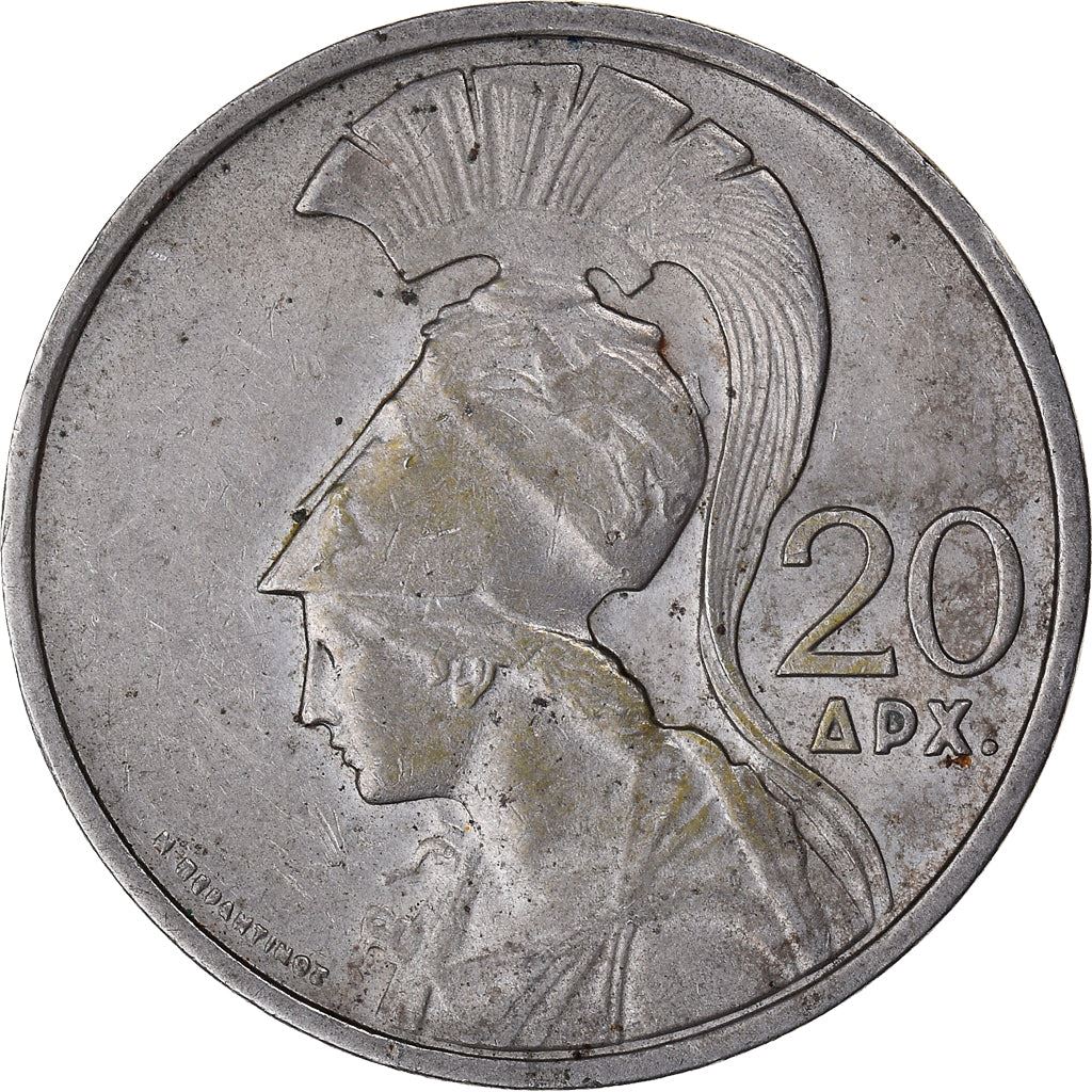 Greece 20 Drachmai Coin | Pheonix | Goddess Athena | KM112 | 1973