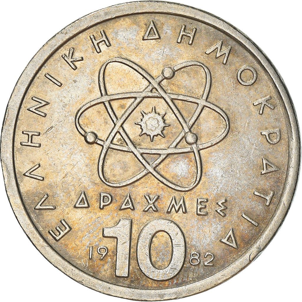 Greece Coin Greek 10 Drachmes | Democritus | Atom | KM132 | 1982 - 2000