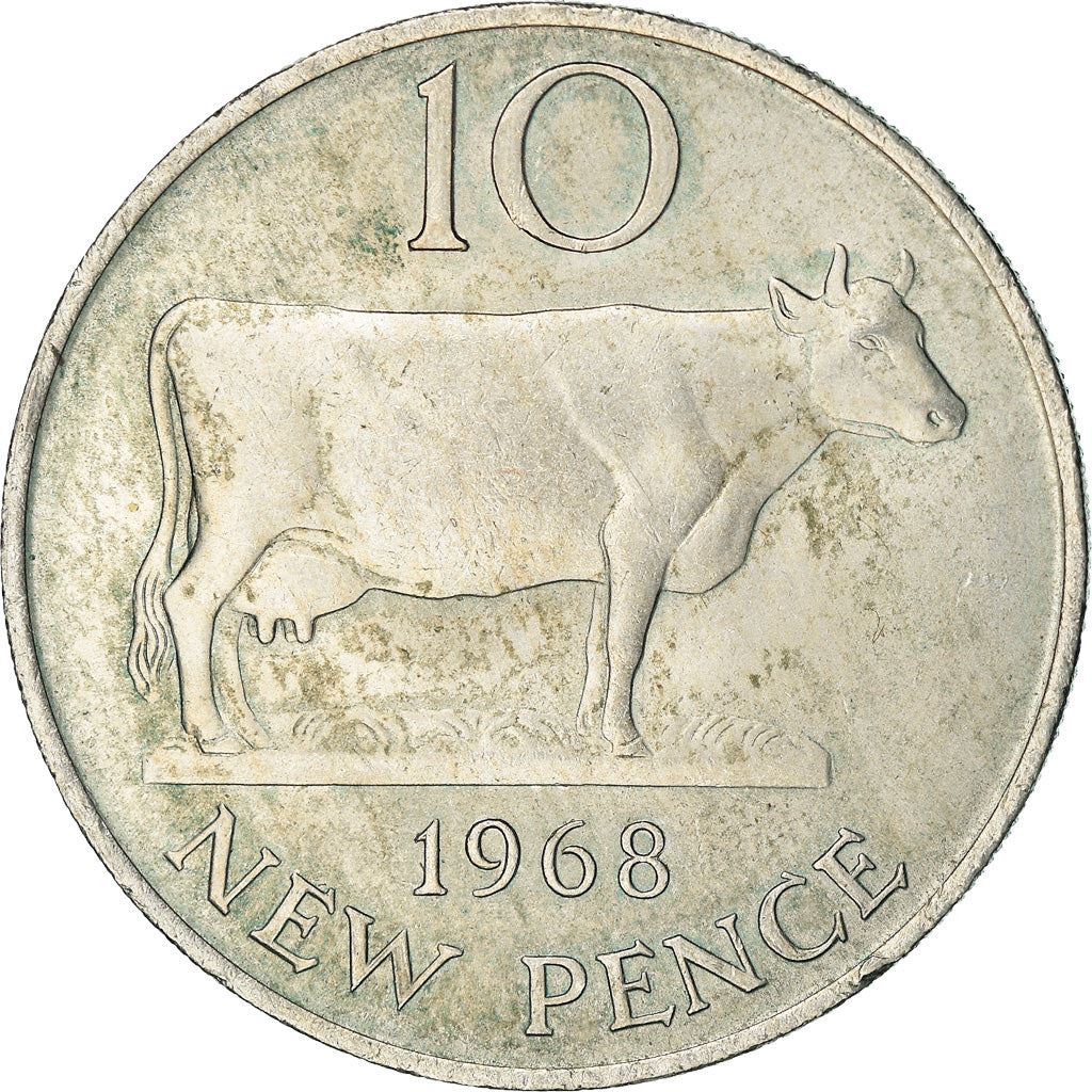 Guernsey Coin | 10 New Pence | Queen Elizabeth II | Guernsey Cattle | KM24 | 1968 - 1971