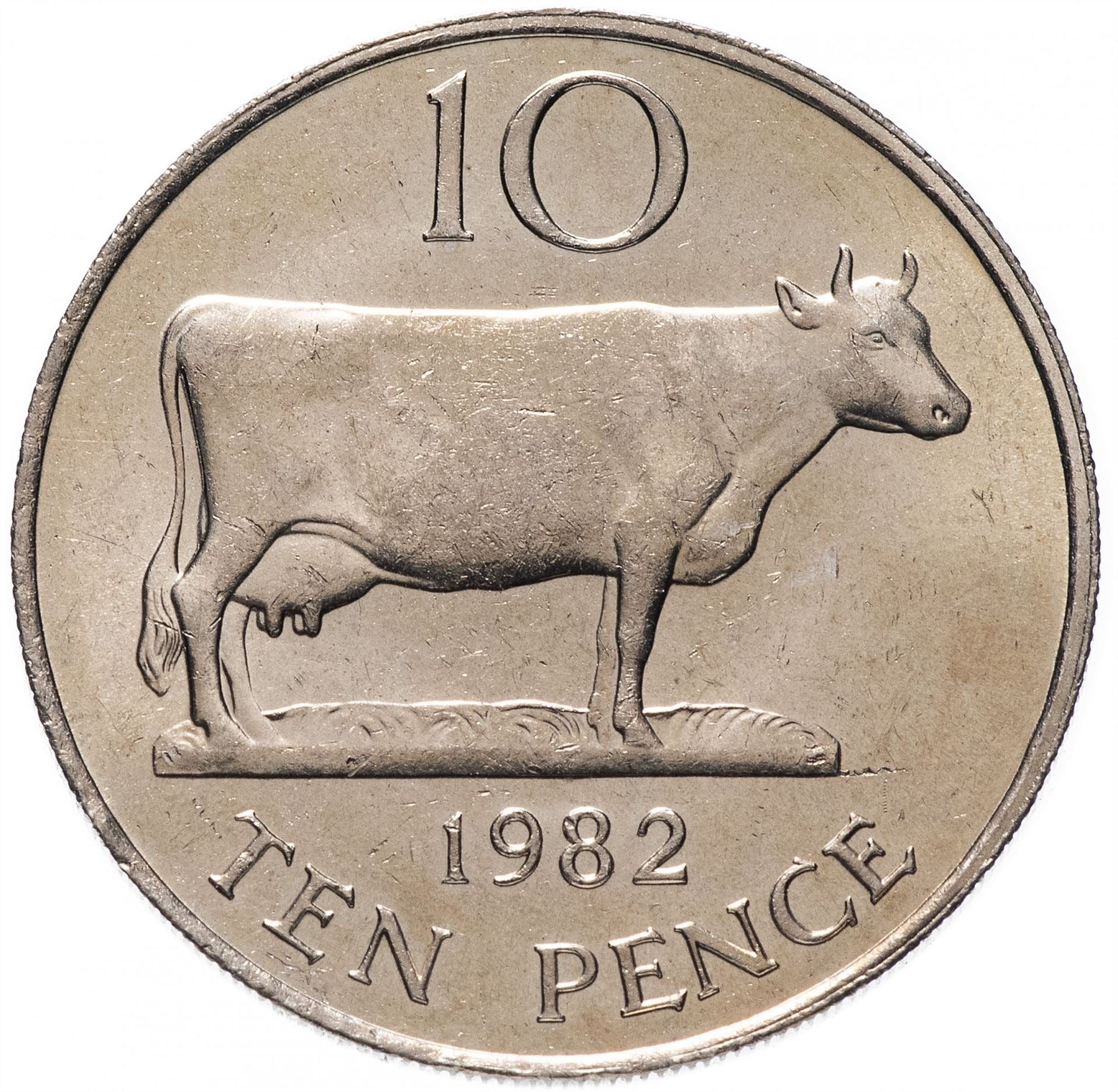 Guernsey Coin | 10 Pence | Queen Elizabeth II | Guernsey Cattle | KM30 | 1977 - 1984