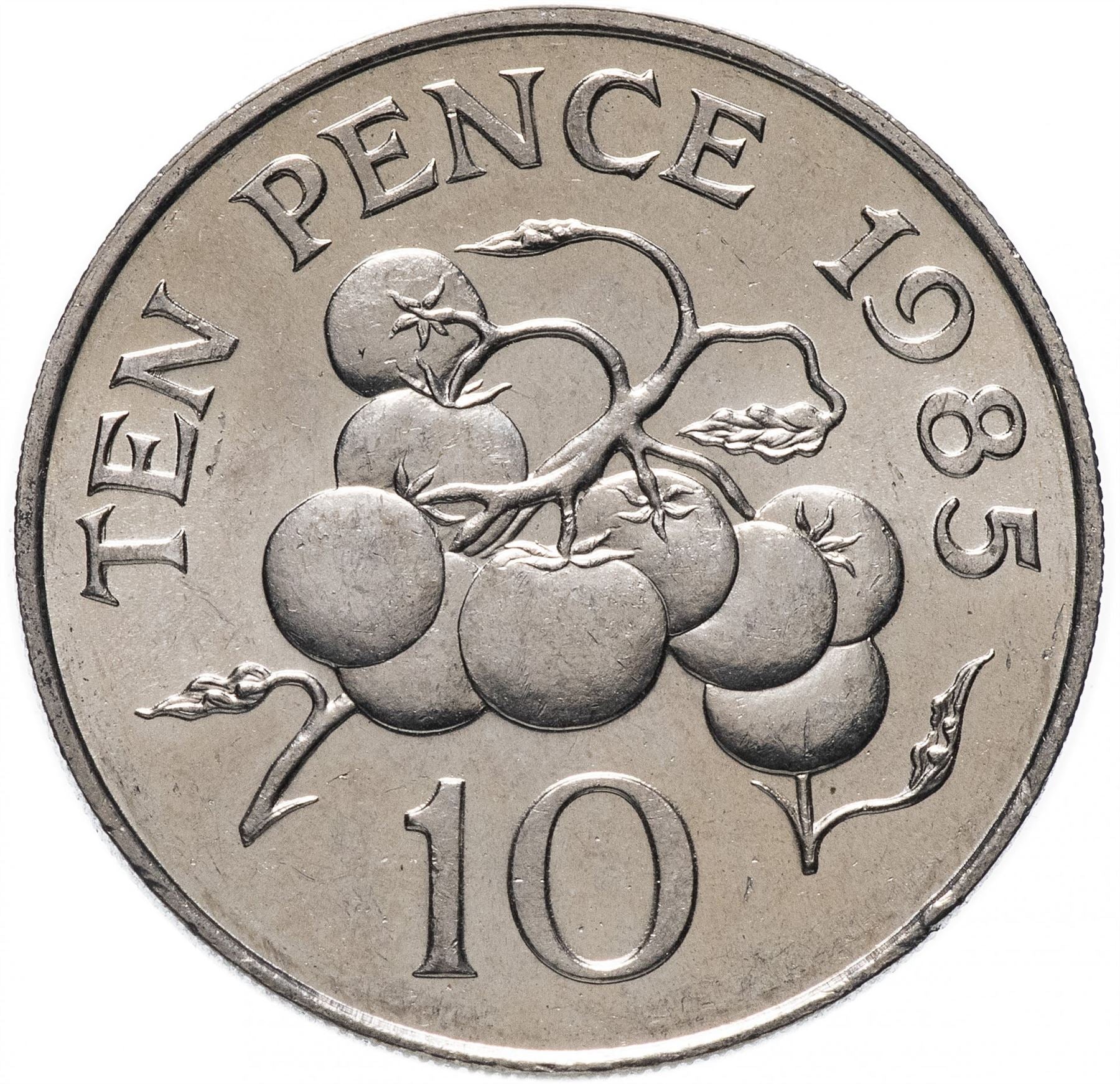 Guernsey Coin | 10 Pence | Queen Elizabeth II | Tomatoe | KM43.1 | 1985 - 1990