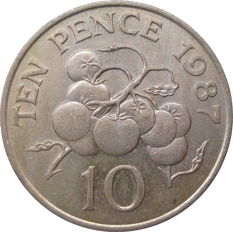 Guernsey Coin | 10 Pence | Queen Elizabeth II | Tomatoe | KM43.1 | 1985 - 1990