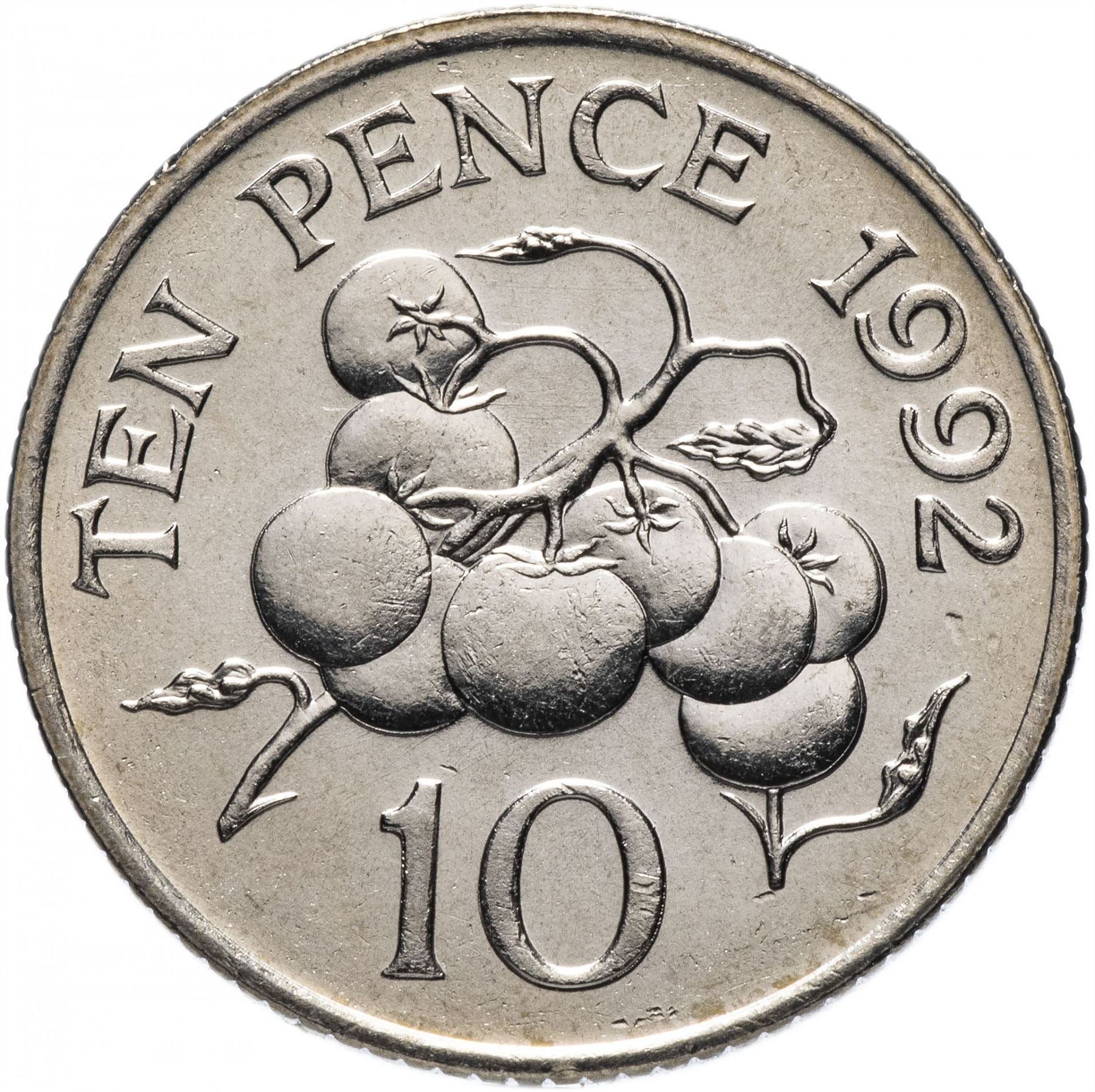 Guernsey Coin | 10 Pence | Queen Elizabeth II | Tomatoe | KM43.2 | 1992 - 1997