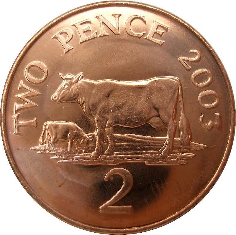 Guernsey Coin | 2 Pence | Queen Elizabeth II | Guernsey Cattle | KM96 | 1999 - 2012