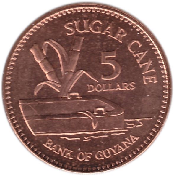 Guyana | 5 Dollars Coin | Sugar Cane | KM51 | 1996 - 2019