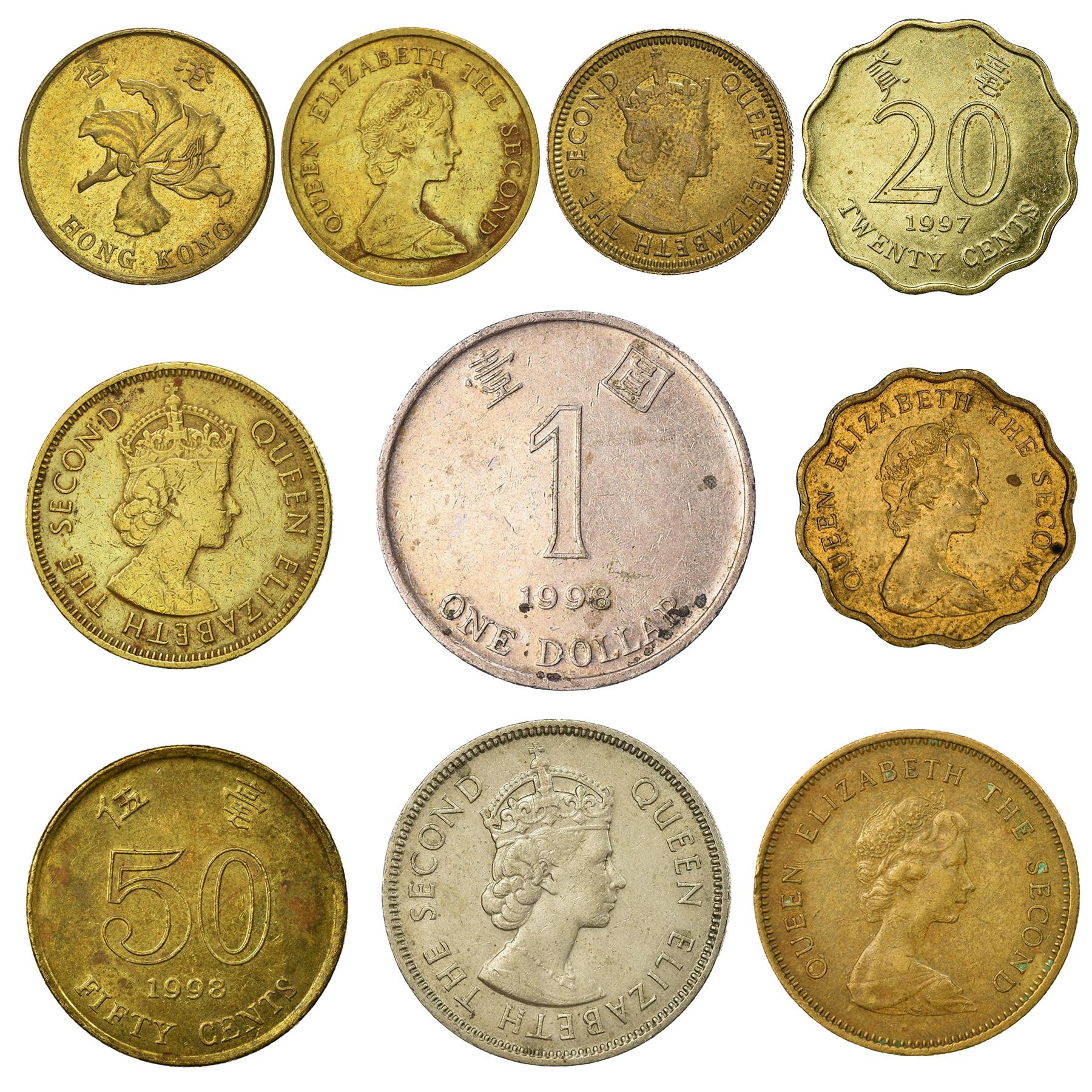 Hong Kong 10 Mixed Coins | Cents Dollar | Queen Elizabeth II | Bauhinia | Orchid Flower | 1955 - 2019