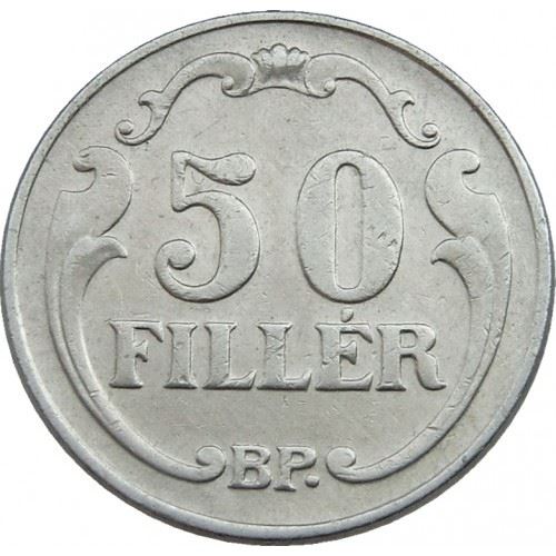 Hungary | 50 Filler Coin | Miklos Horthy | Sacred Crown | KM509 | 1926 - 1940