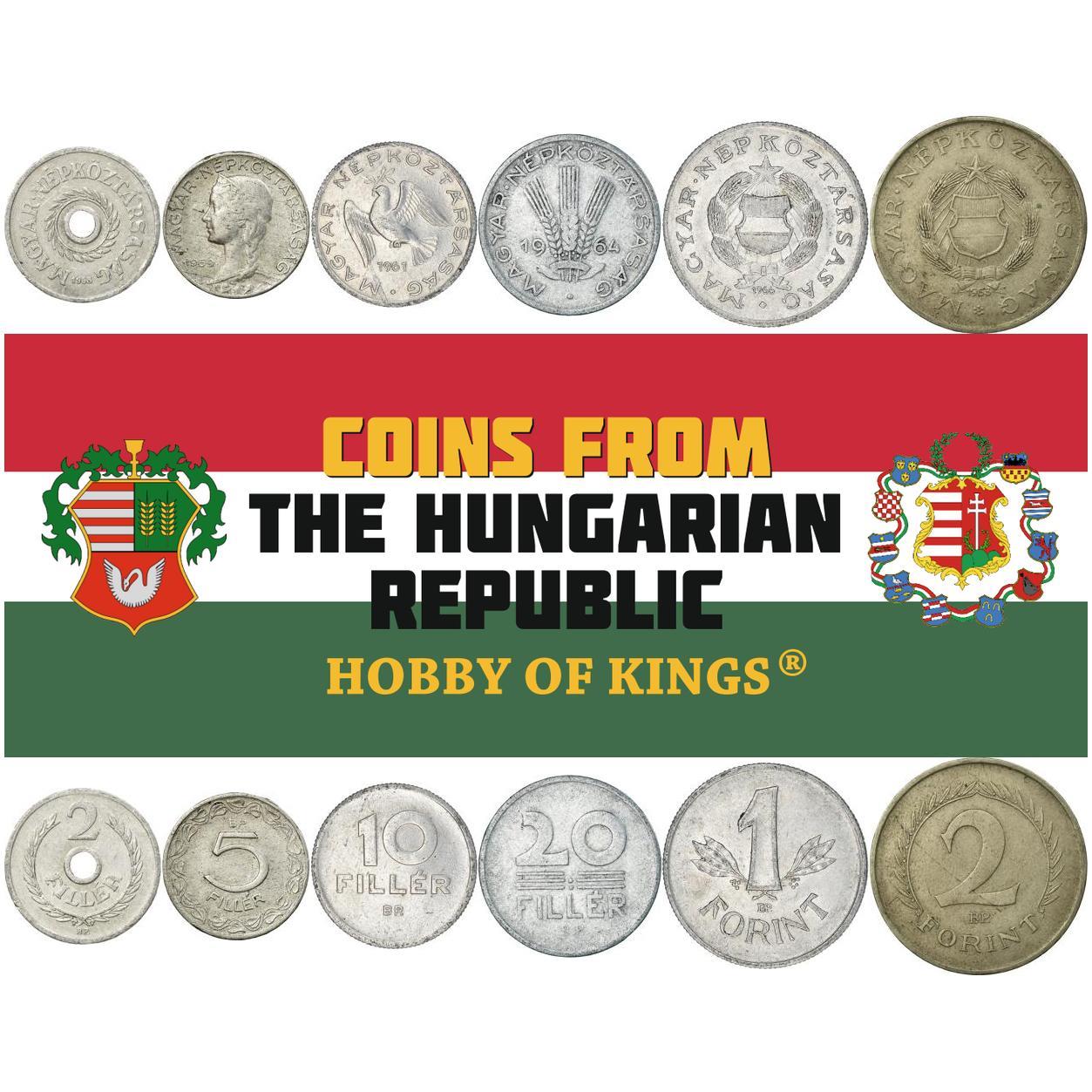 Hungary | 6 Coin Set | 2 5 10 20 Filler 1 2 Forint | Dove | Olive Branch | 1950 - 1966